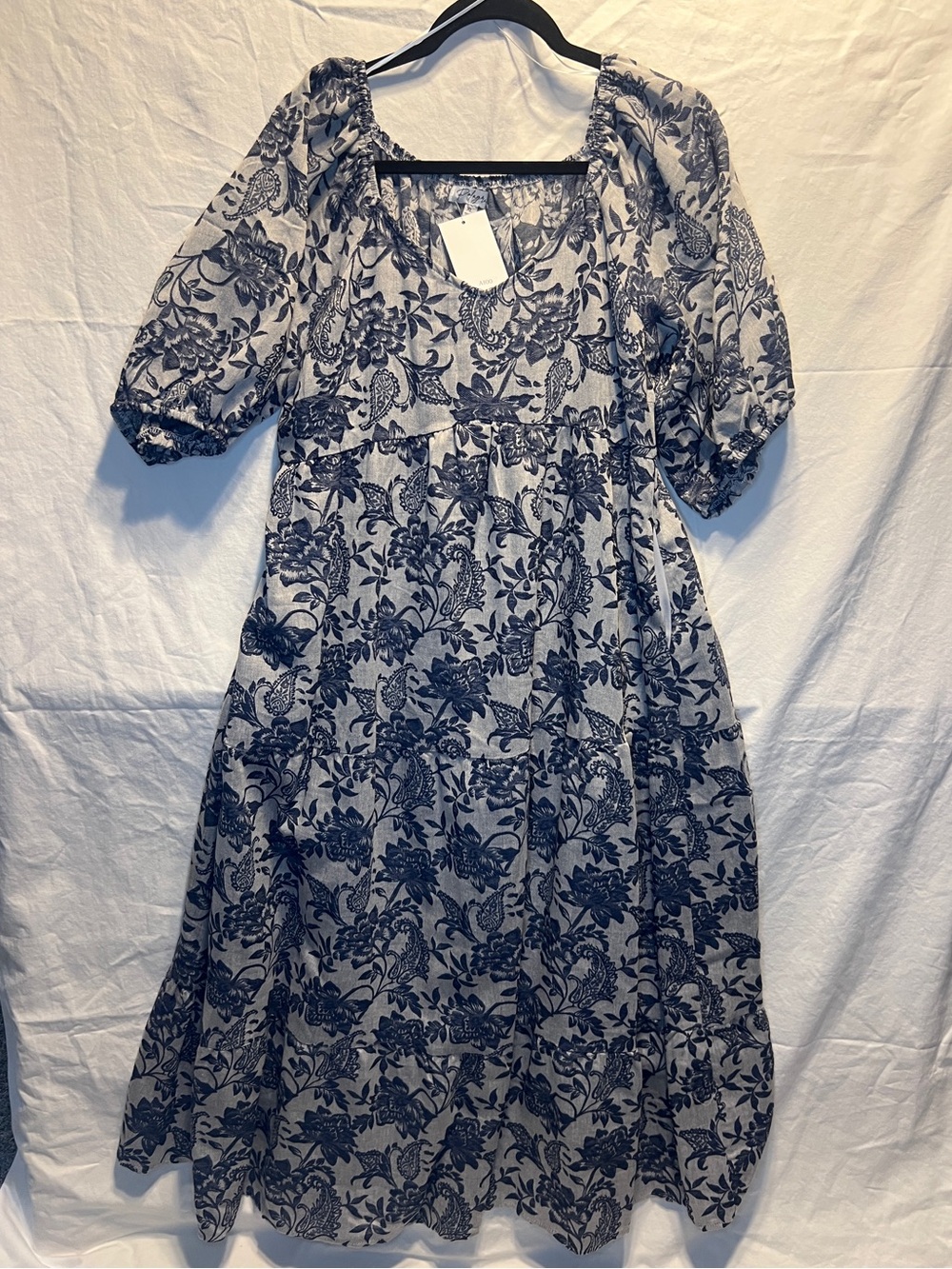 Polagram Women’s Blue Floral Puff-Sleeve Maxi Dress XL NWT